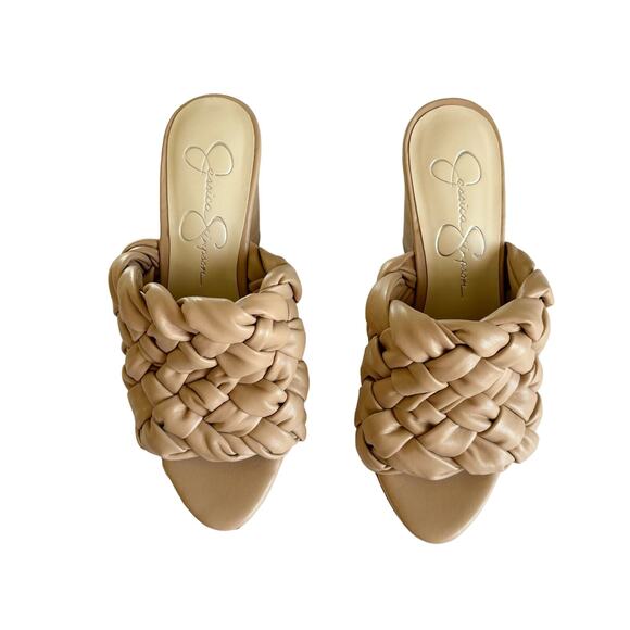 Jessica Simpson Supira Nude Platform Sandal Braided Faux Wood Mule Sandals Sz 6 - Picture 2 of 9